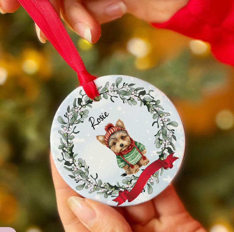 Personalized Pup In Ugly Sweater Custom Ceramic Ornament