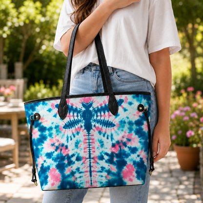 Vibrant Dragonfly Colorful Tie-Dye Spiral Women's Large PU Bag