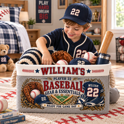 Personalized Baseball Storage Basket, Custom Name and Jersey Number, Vintage Sports Decor, Player Gift