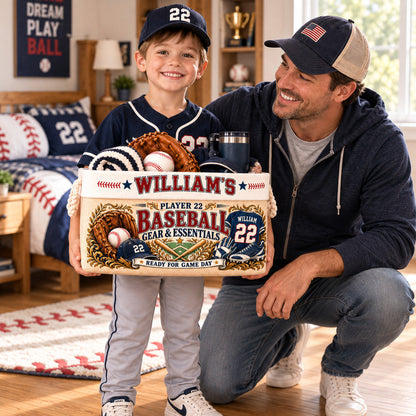 Personalized Baseball Storage Basket, Custom Name and Jersey Number, Vintage Sports Decor, Player Gift