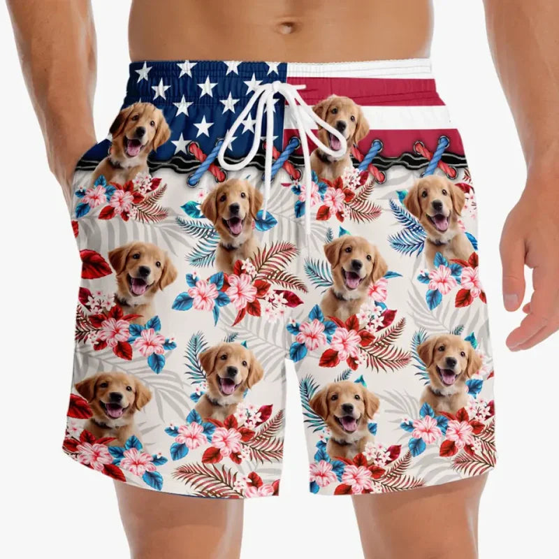 Custom Photo Enjoy Summer - Dog & Cat Personalized Custom Tropical Hawaiian Aloha Men Beach Shorts