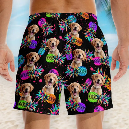 Custom Photo Fur And Sun Make Everything Fun - Dog & Cat Personalized Custom Tropical Hawaiian Aloha Men Beach Shorts