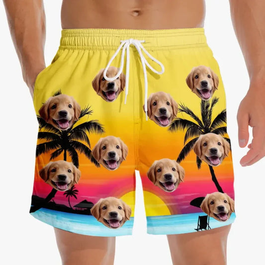 Custom Photo Vacation Calories Don’t Count - Dog & Cat Personalized Custom Tropical Hawaiian Aloha Men Beach Shorts