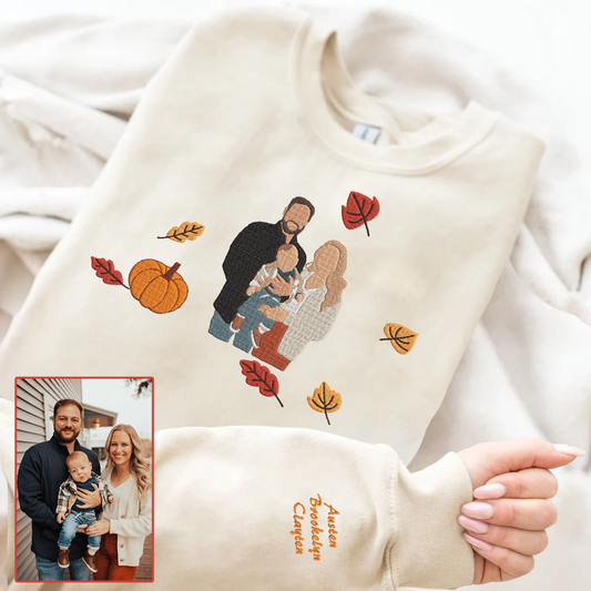 Personalized Embroidered Autumn Family Photo Hoodie Sweatshirt T-Shirt