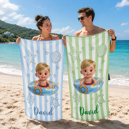 Personalized Beach Towel for Kids Custome Name Sea Animals