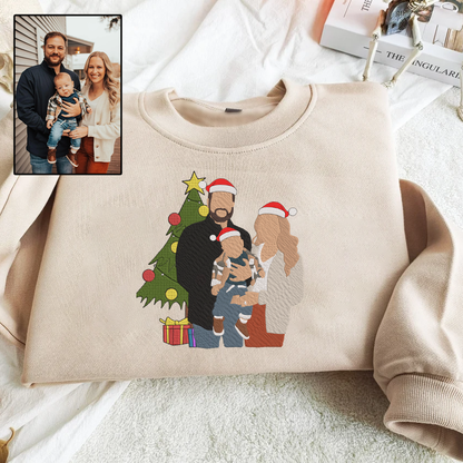 Christmas Embroidered Family Photo Hoodie Sweatshirt T-Shirt