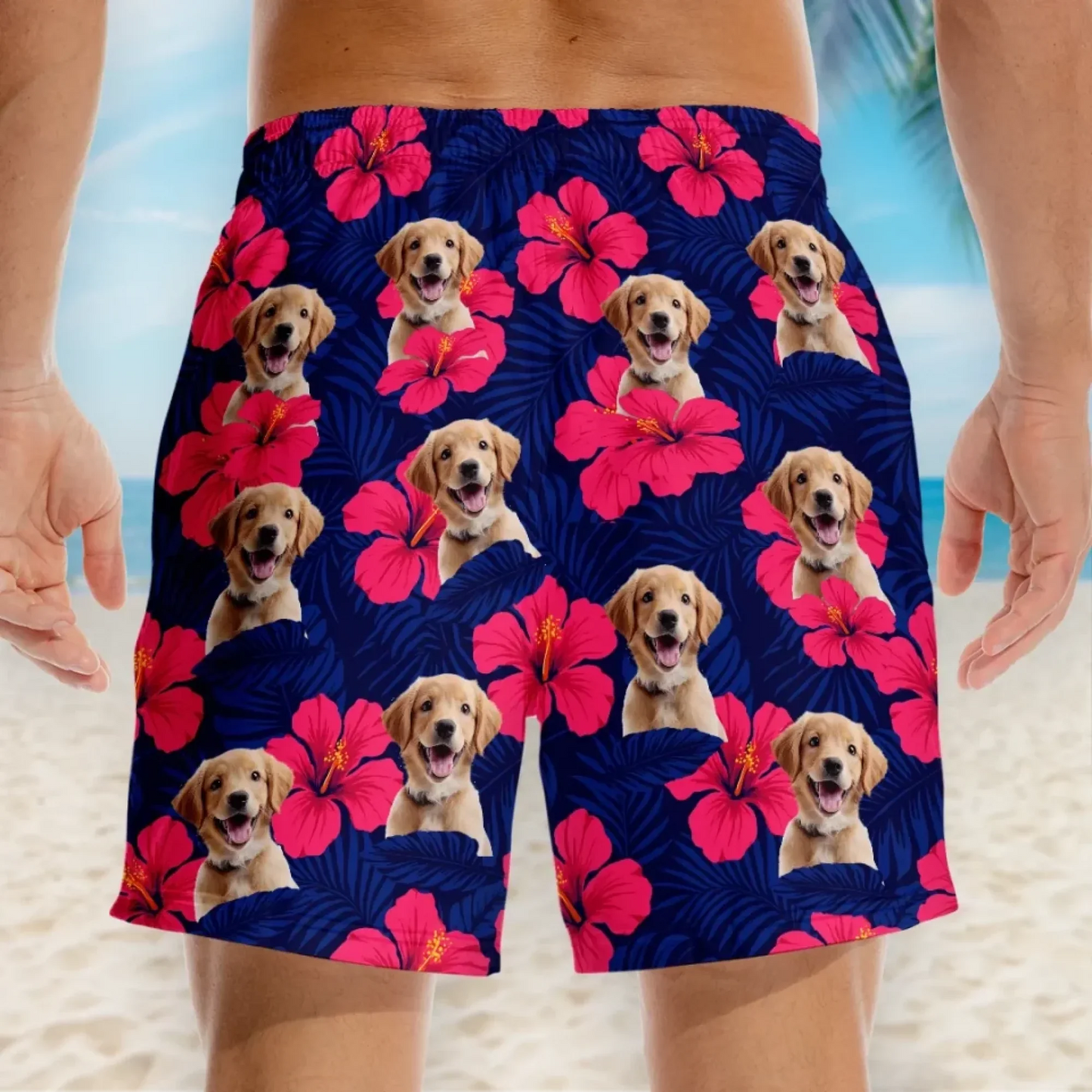 Custom Photo Tropical Pup Vibes Only - Dog & Cat Personalized Custom Tropical Hawaiian Aloha Men Beach Shorts