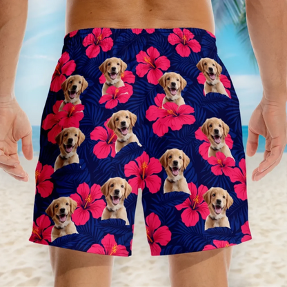 Custom Photo Tropical Pup Vibes Only - Dog & Cat Personalized Custom Tropical Hawaiian Aloha Men Beach Shorts