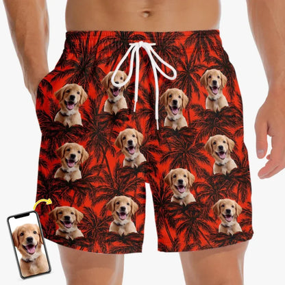 Custom Photo Pawty In Paradise - Dog & Cat Personalized Custom Tropical Hawaiian Aloha Men Beach Shorts