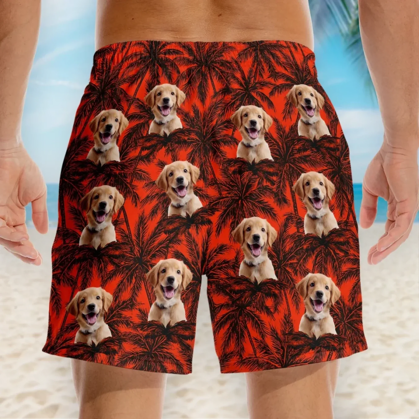 Custom Photo Pawty In Paradise - Dog & Cat Personalized Custom Tropical Hawaiian Aloha Men Beach Shorts