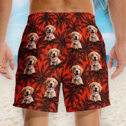 Custom Photo Pawty In Paradise - Dog & Cat Personalized Custom Tropical Hawaiian Aloha Men Beach Shorts