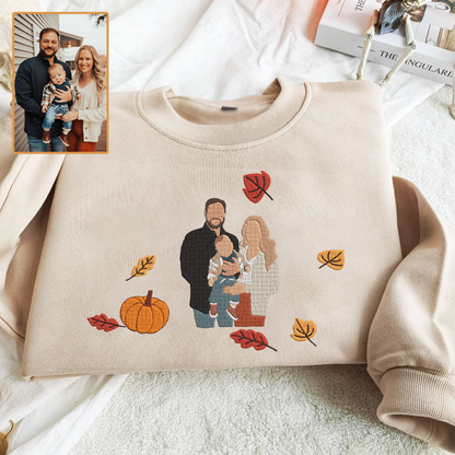 Personalized Embroidered Autumn Family Photo Hoodie Sweatshirt T-Shirt