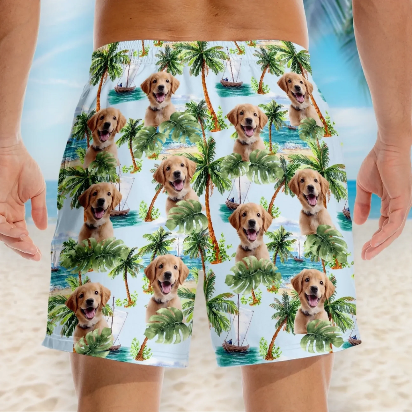 Custom Photo Paws And Paradise - Dog & Cat Personalized Custom Tropical Hawaiian Aloha Men Beach Shorts