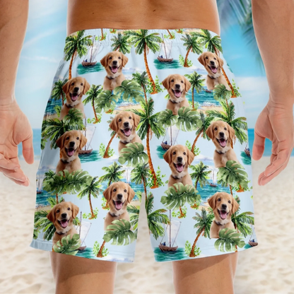 Custom Photo Paws And Paradise - Dog & Cat Personalized Custom Tropical Hawaiian Aloha Men Beach Shorts