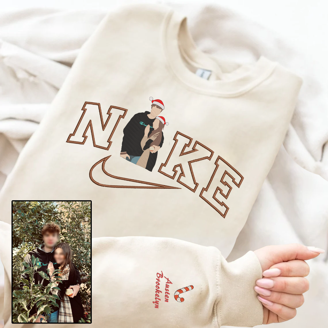 Christmas Embroidered Couple NKE Hoodie Sweatshirt T-Shirt