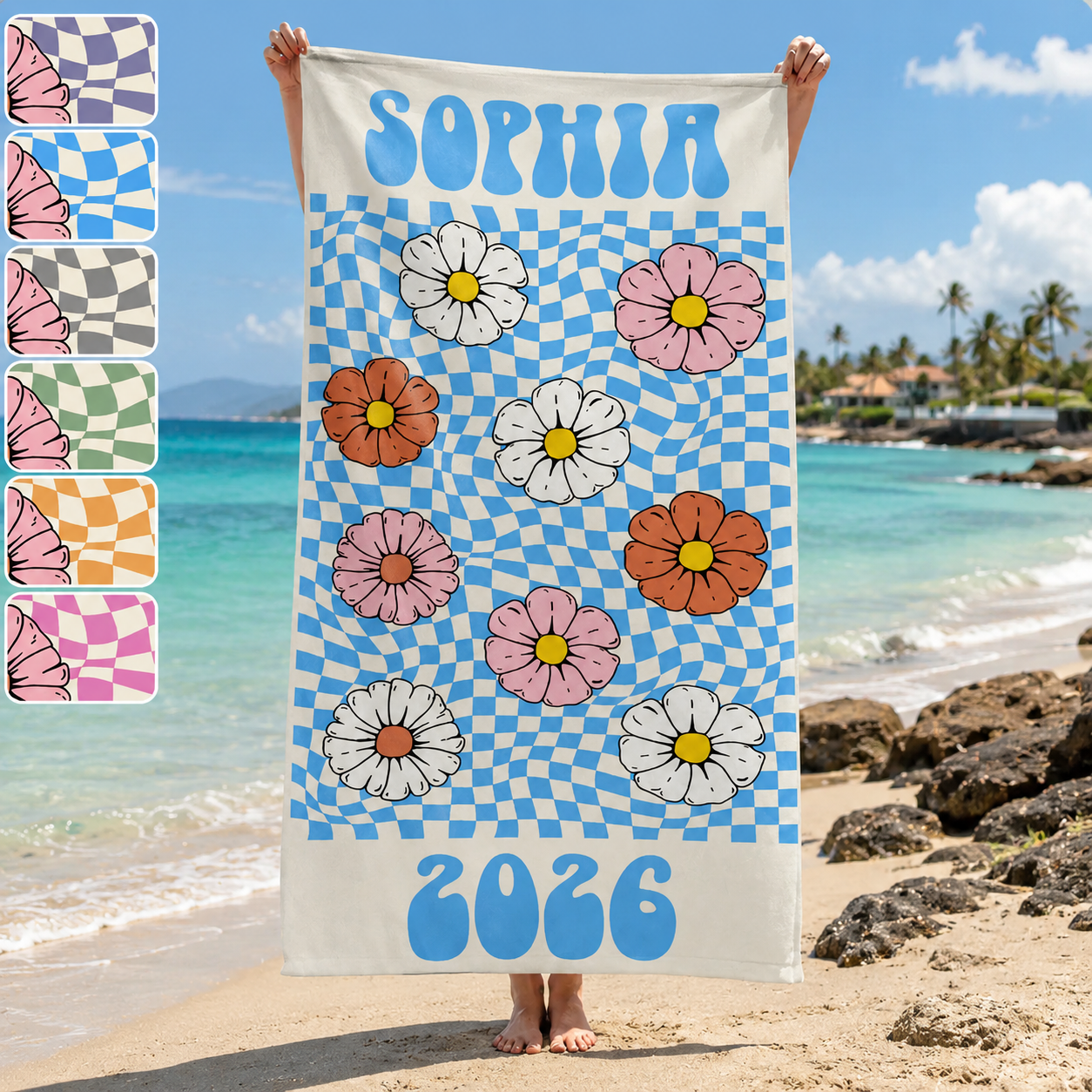 Personalized Groovy Beach Towel Custome Name Floral Gift