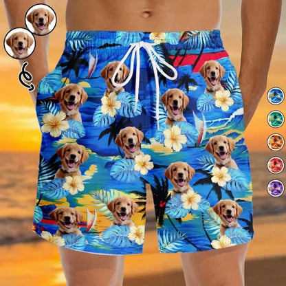 Custom Photo Tropical Hawaiian Aloha Men Beach Shorts - Personalized Summer Vacation And Travel Gifts For Family, Dog Cat Lovers