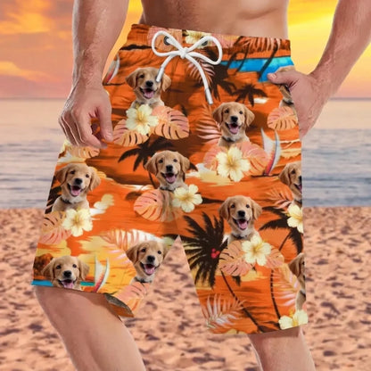 Custom Photo Tropical Hawaiian Aloha Men Beach Shorts - Personalized Summer Vacation And Travel Gifts For Family, Dog Cat Lovers