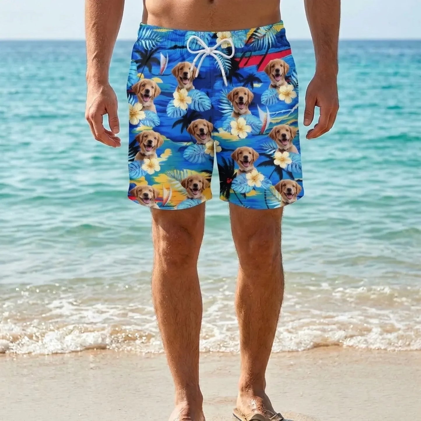 Custom Photo Tropical Hawaiian Aloha Men Beach Shorts - Personalized Summer Vacation And Travel Gifts For Family, Dog Cat Lovers