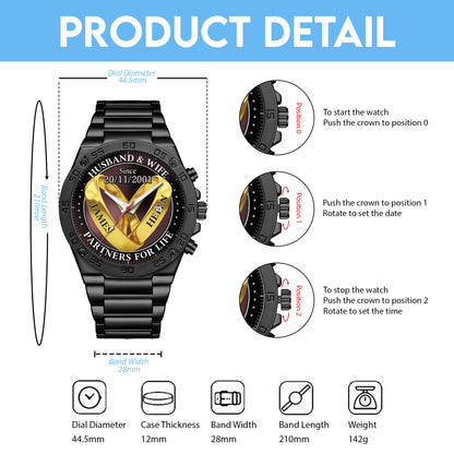 Personalized Wedding Rings - Custom Stainnless Steal Black Metal Watch