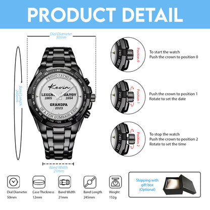 Personalized Legend Since - Custom Stainnless Steal Black Metal Father Watch