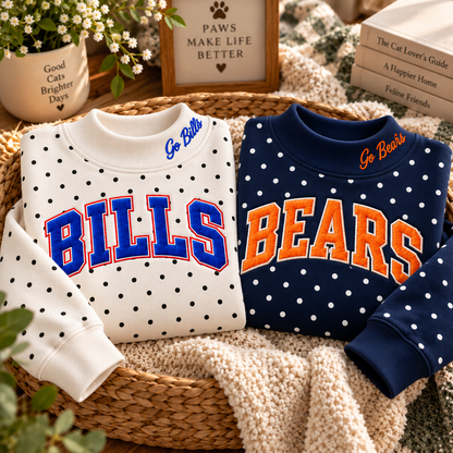 Personalized Football Team Embroidered Polka Dot Sweatshirt