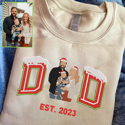 Christmas Embroidered Family Photo Snow Custom Text Hoodie Sweatshirt T-Shirt