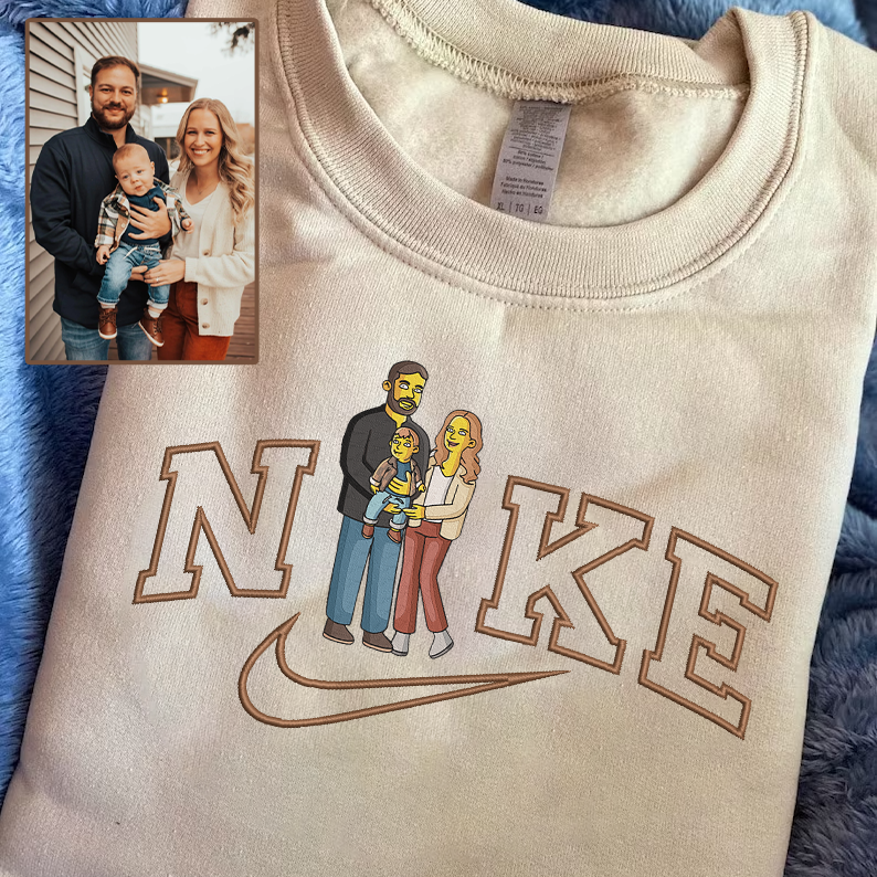 Personalized Embroidered Family Photo Simpsons Style Hoodie Sweatshirt T-Shirt