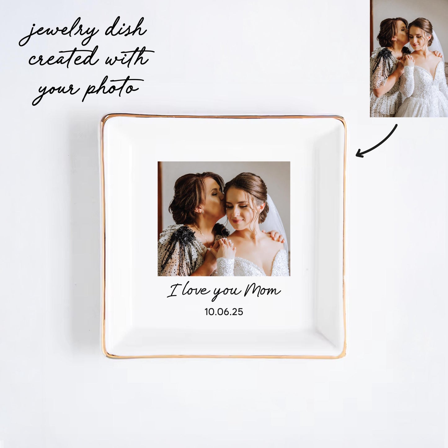 Personalized Mom Photo Jewelry Dish: Ceramic Trinket Tray Gift for Mom, Thank You Grandma, Birthday Ring Dish Gift, Mom Gift from Daughter