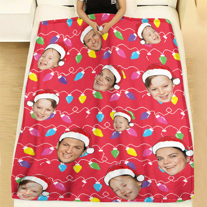 Personalized Family Photo Christmas Light Soft Blanket