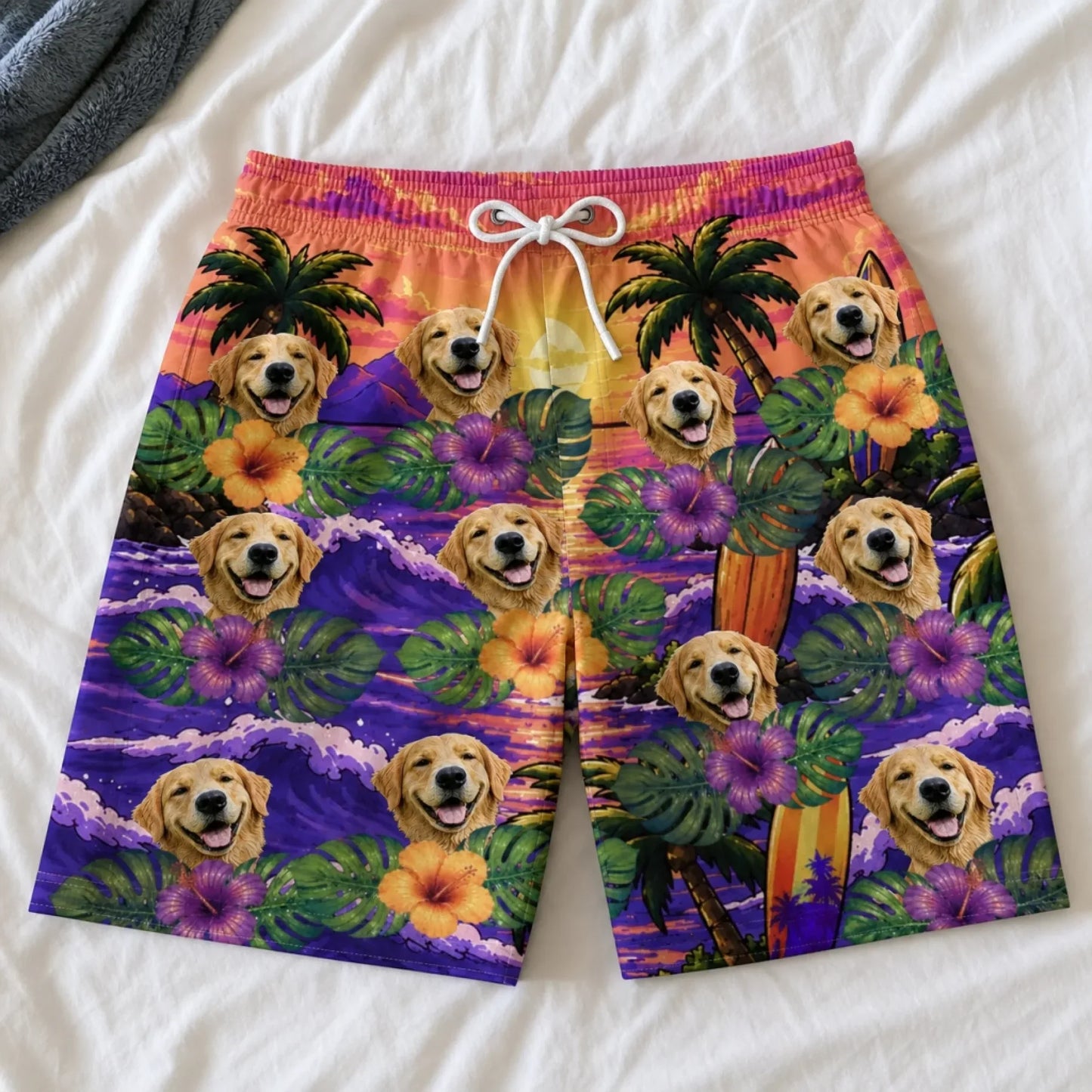 Custom Photo Funny Caricature Tropical Hawaiian Aloha Men Beach Shorts - Personalized Summer Vacation And Travel Gifts For Dog Cat Lovers, Dog Dad And Mom, Cat Owners