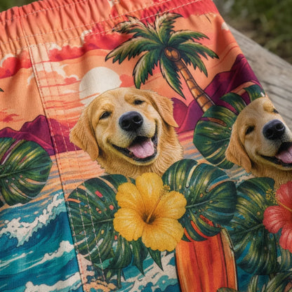 Custom Photo Funny Caricature Tropical Hawaiian Aloha Men Beach Shorts - Personalized Summer Vacation And Travel Gifts For Dog Cat Lovers, Dog Dad And Mom, Cat Owners