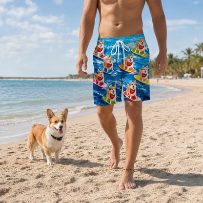 Custom Photo Tropical Hawaiian Aloha Men Beach Shorts - Personalized Summer Vacation And Travel Gifts For Dog Cat Lovers, Dog Dad And Mom, Cat Owners