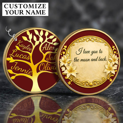Personalised PRINTED Names Family Tree Coin for Mom Grandma Mother's Day Birthday Thanksgiving Day
