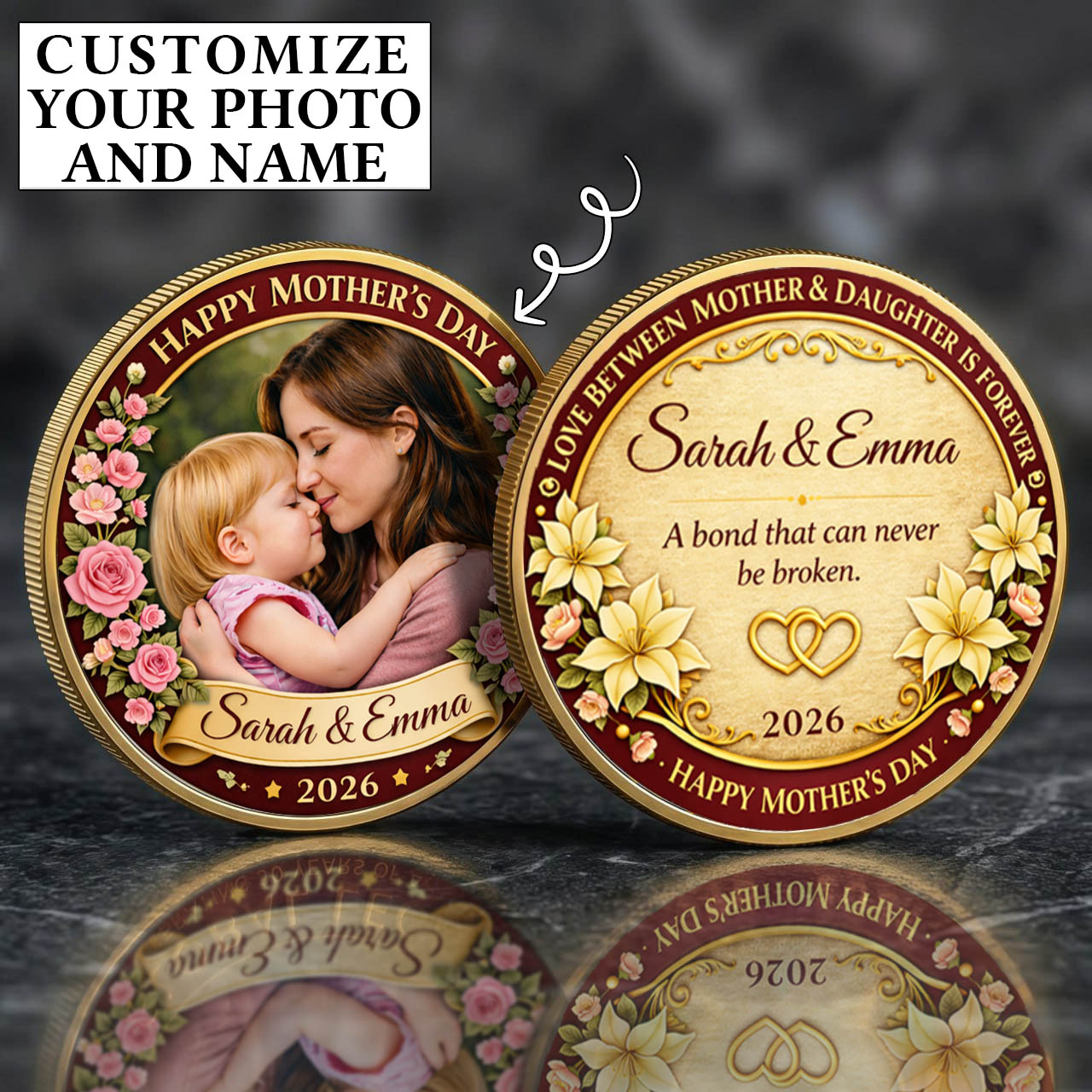 Mother's Day The Love Between Mother & Daughter Printed Commemorative Coin