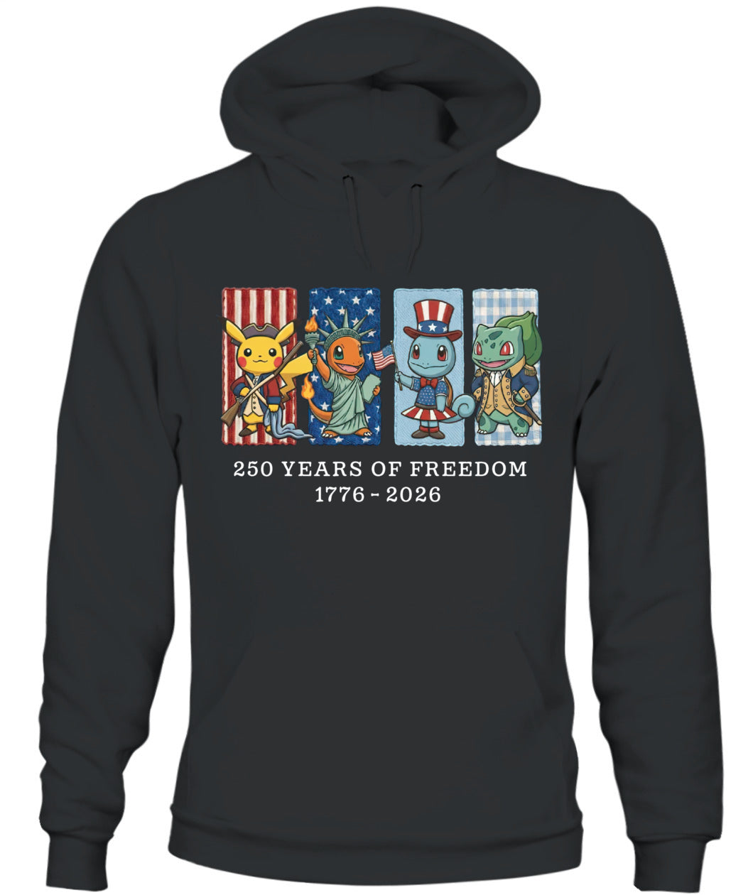 Pokemon 250 Years of Freedom 1776–2026 Patriotic Embroidered Graphic Quarter-Zip Sweatshirt, Hoodie Sweatshirt T-Shirt