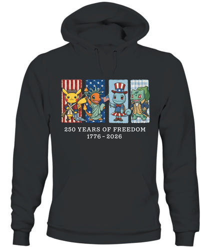 Pokemon 250 Years of Freedom 1776–2026 Patriotic Embroidered Graphic Quarter-Zip Sweatshirt, Hoodie Sweatshirt T-Shirt