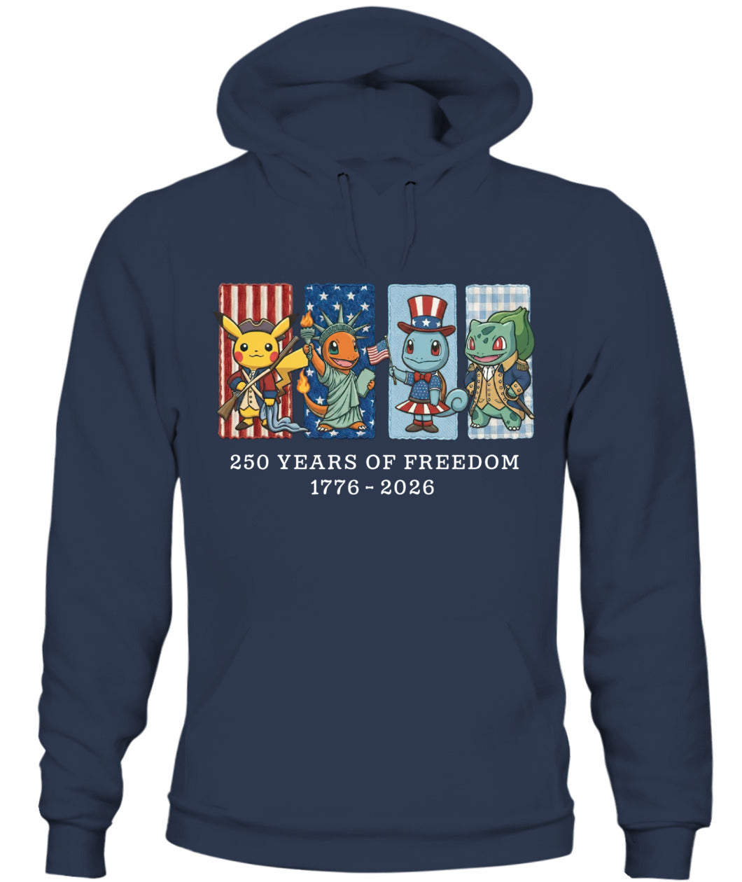 Pokemon 250 Years of Freedom 1776–2026 Patriotic Embroidered Graphic Quarter-Zip Sweatshirt, Hoodie Sweatshirt T-Shirt