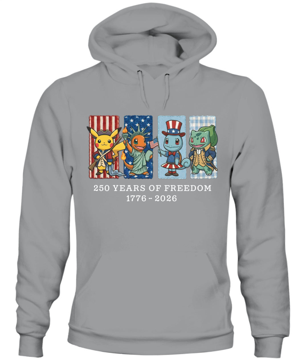 Pokemon 250 Years of Freedom 1776–2026 Patriotic Embroidered Graphic Quarter-Zip Sweatshirt, Hoodie Sweatshirt T-Shirt