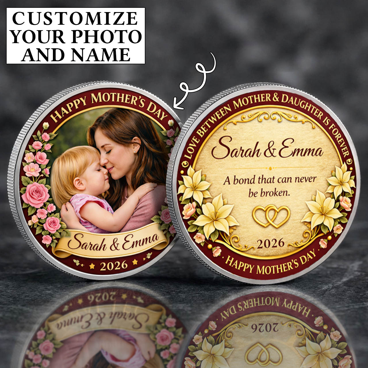 Mother's Day The Love Between Mother & Daughter Printed Commemorative Coin