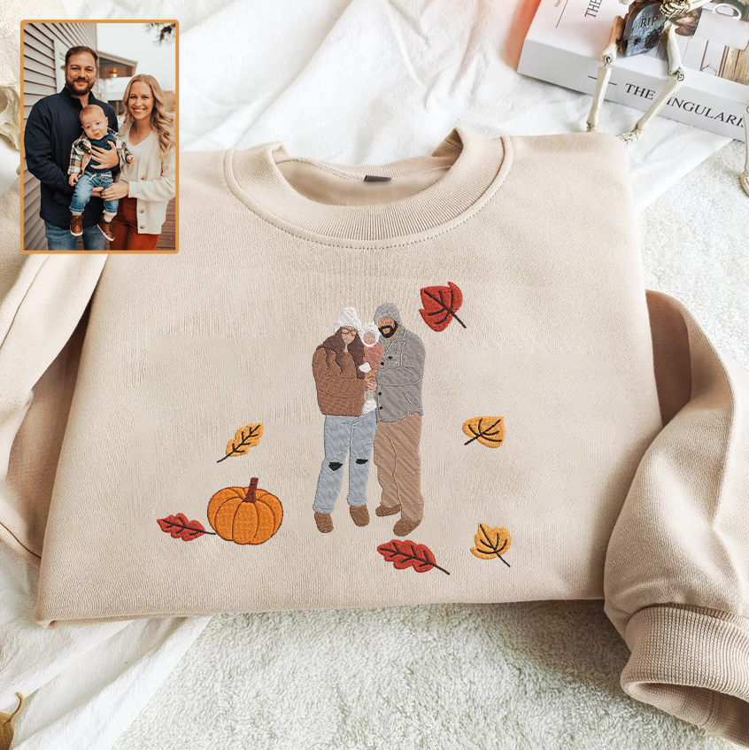 Personalized Embroidered Autumn Family Photo Hoodie Sweatshirt T-Shirt