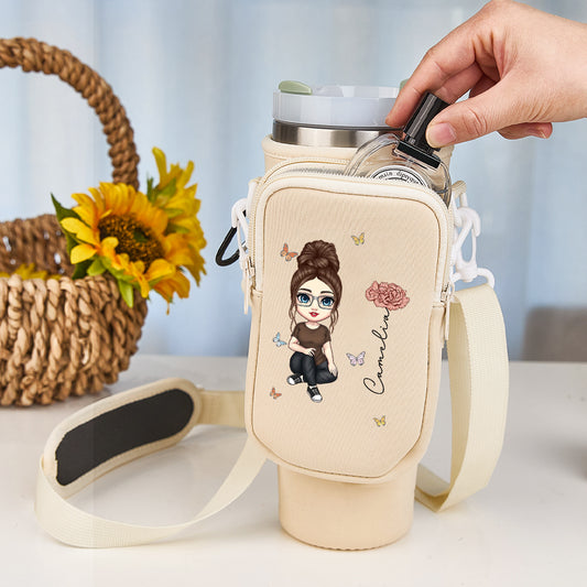 Mother's Day Personalized Cartoon Birth Flower Waterproof Bottle Carrier Bag for 40oz Stanley Tumbler Gift for Her