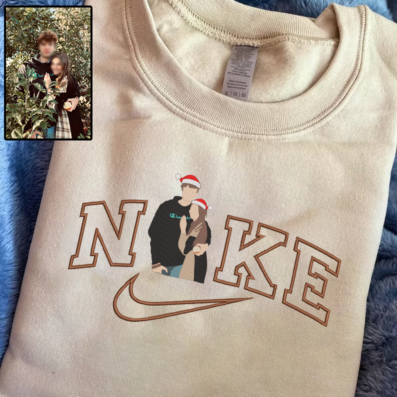 Christmas Embroidered Couple NKE Hoodie Sweatshirt T-Shirt