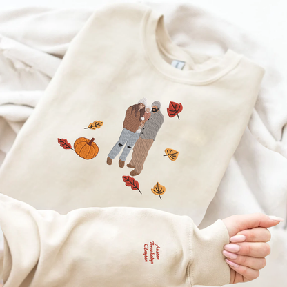 Personalized Embroidered Autumn Family Photo Hoodie Sweatshirt T-Shirt