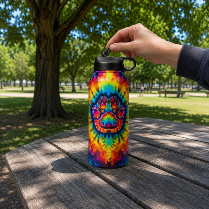 Tie-Dye Pet Paw Print Insulated Water Bottle