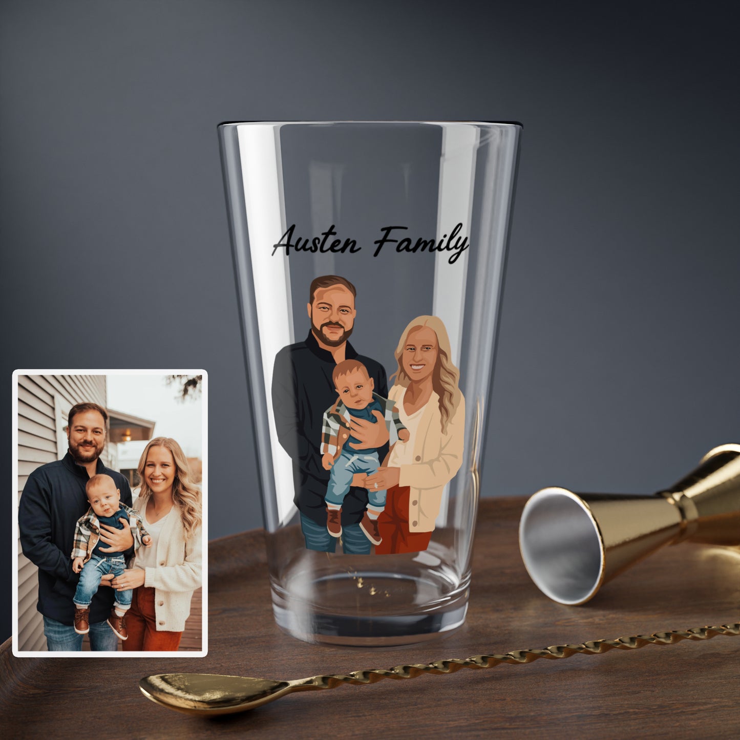 Personalized Printed Family Photo 16 Oz Mixing Glass