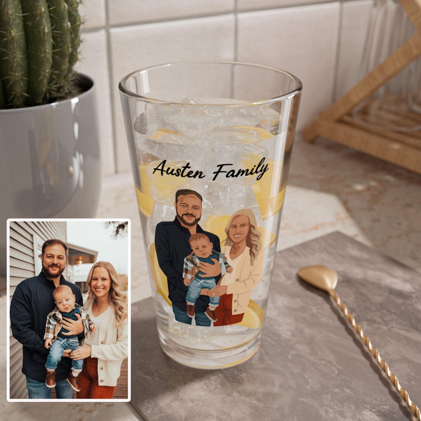 Personalized Printed Family Photo 16 Oz Mixing Glass