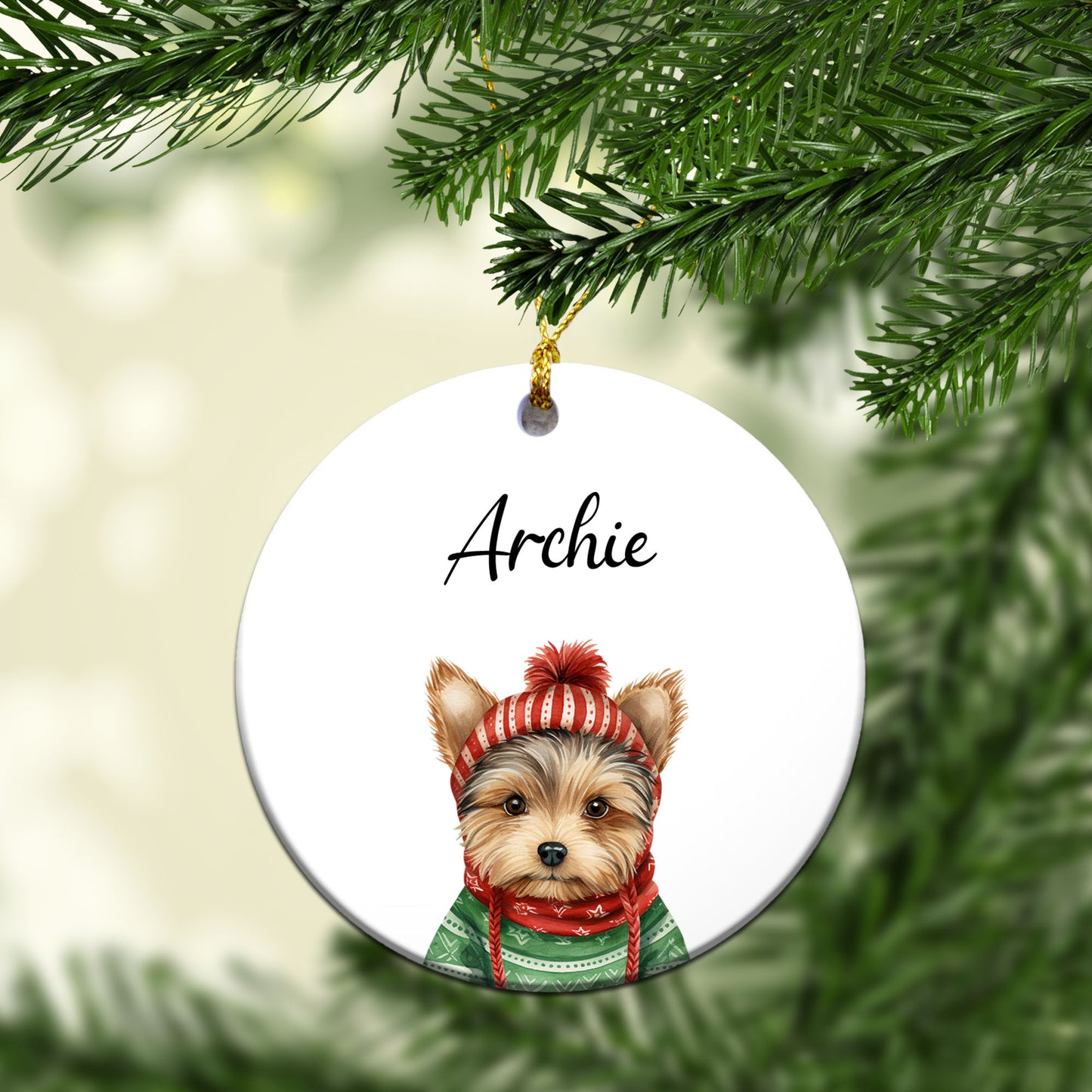 Personalized Pup In Ugly Sweater Custom Ceramic Ornament