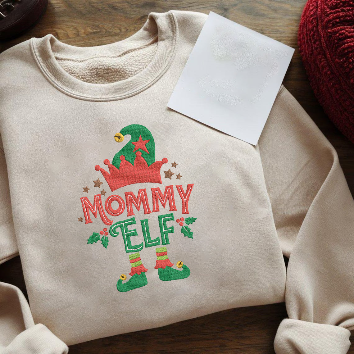 Christmas Embroidered Mommy Daddy ELF Custom Text Hoodie Sweatshirt T-Shirt