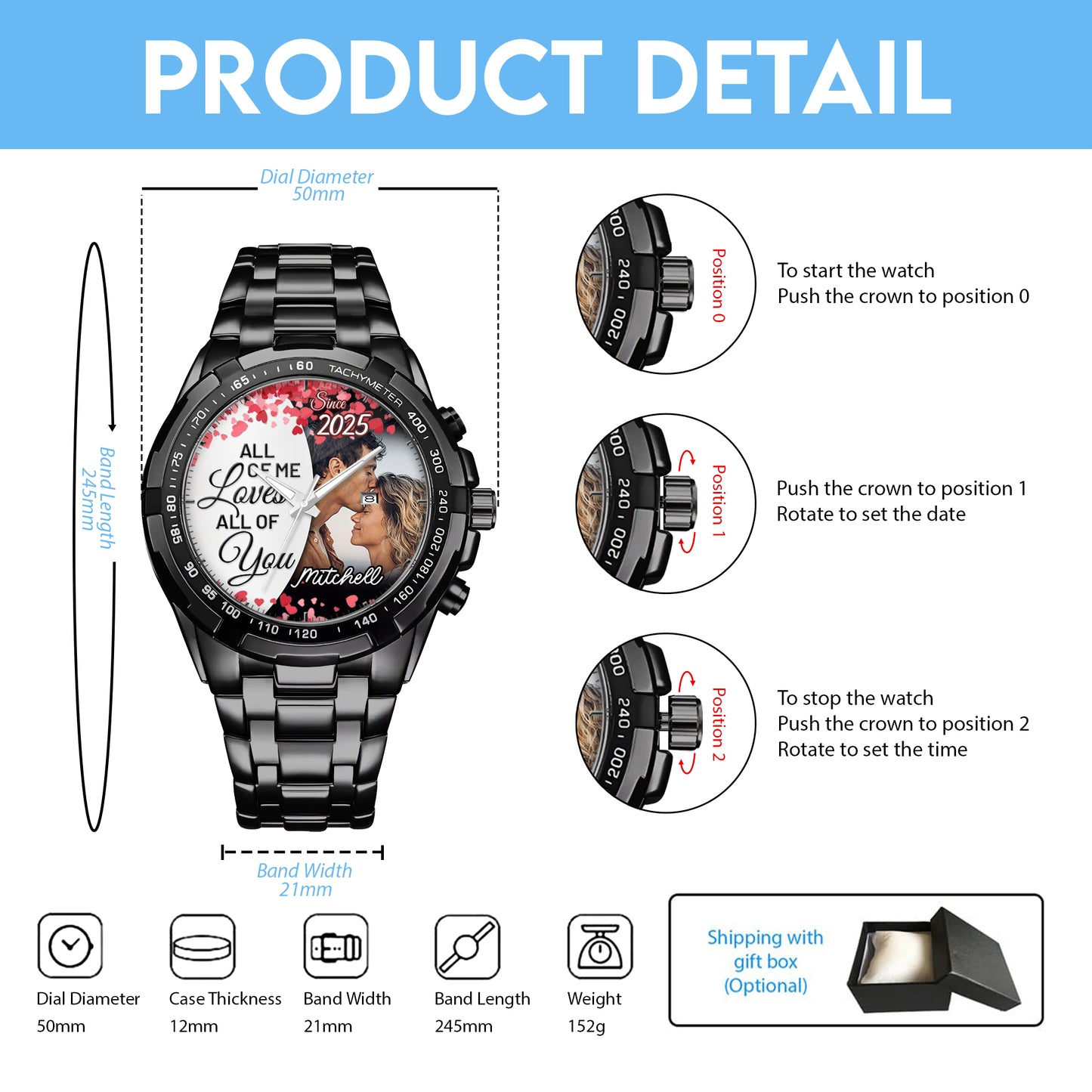 Personalized Love Blooms Photo Keepsake Memory Watches